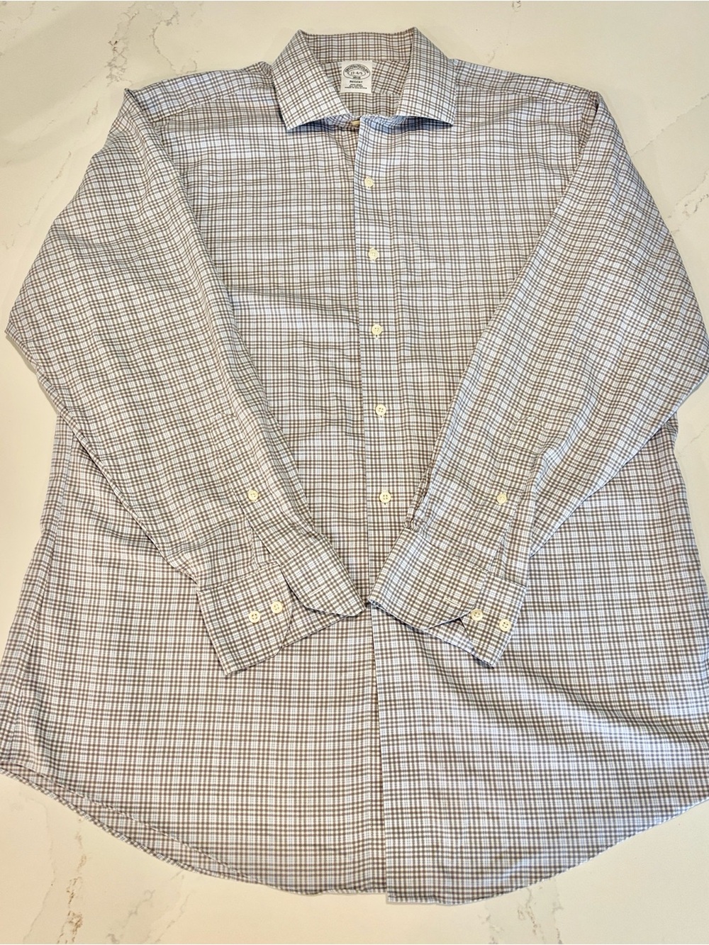 Brooks Brothers Regent White & Gray Plaid Windowpane Dress Shirt 17 4/5